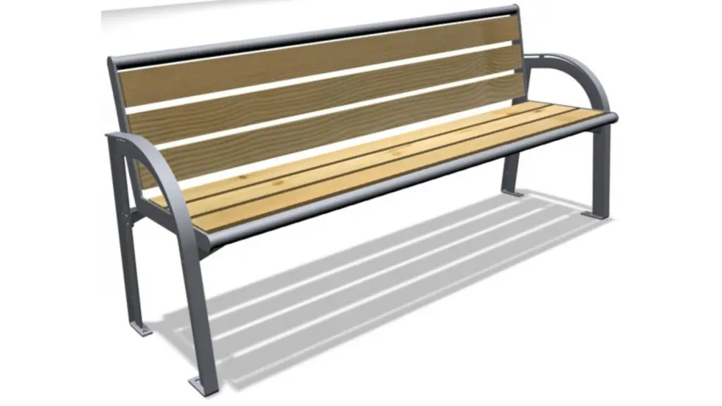 Banc d'extérieur STELIA en acier inoxydable, acier, bois et plastique recyclé, photo 2