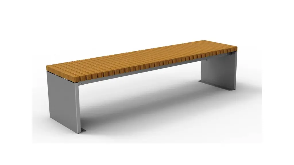 Banc d'extérieur MEDITA en acier inoxydable, acier et bois, photo 3