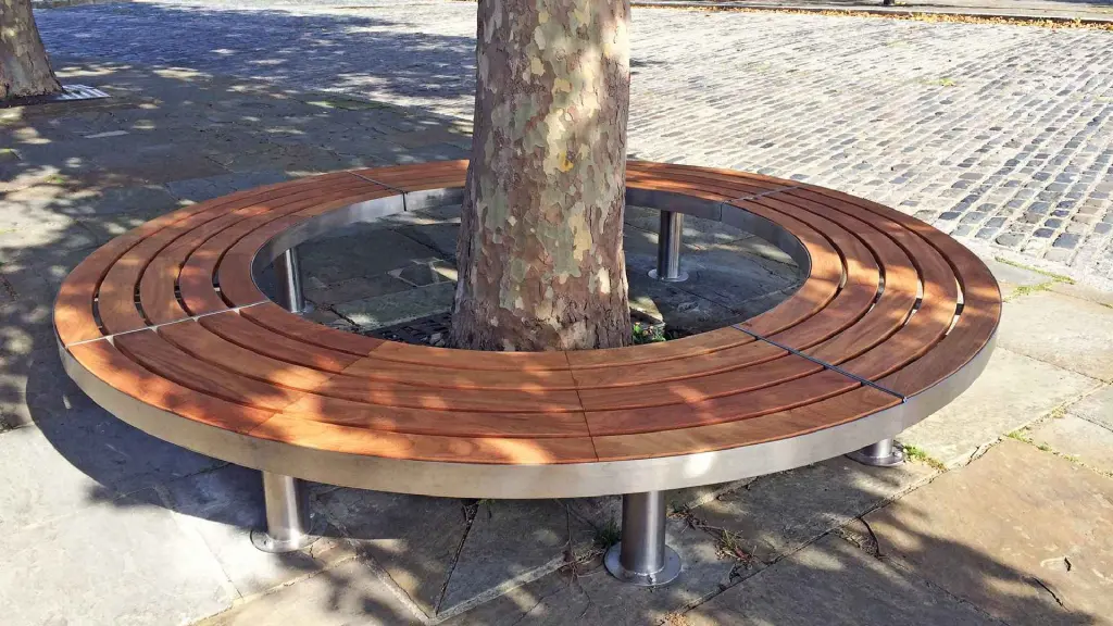 Banc d'extérieur TREE SEAT en acier inoxydable et bois, photo 3