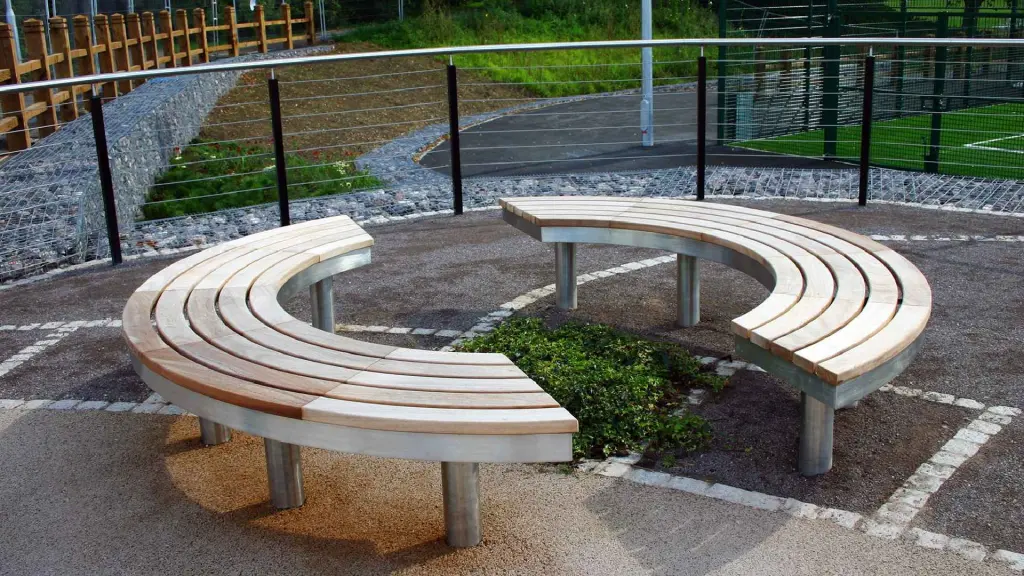 Banc d'extérieur TREE SEAT en acier inoxydable et bois, photo 2