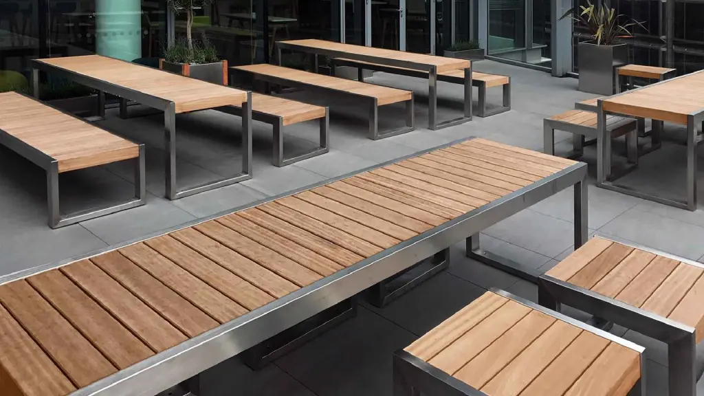 Banc d'extérieur SKOP en acier inoxydable et bois, photo 3