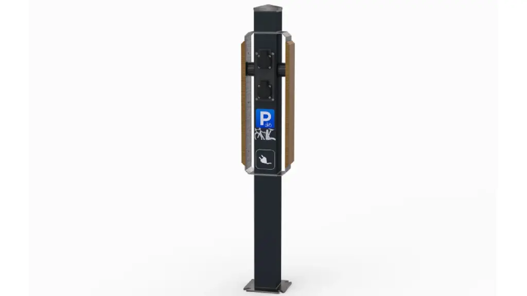 Borne de recharge VELOPLUG en bois et aluminium, photo 2